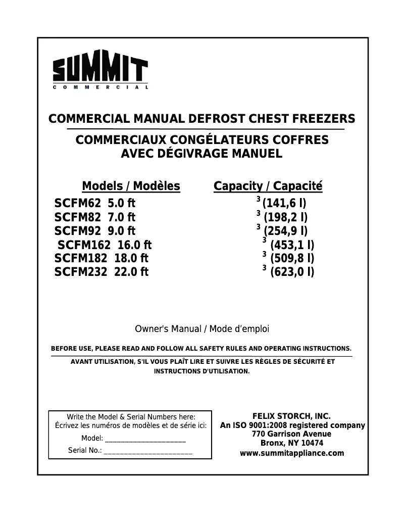 Page 1 de la notice Manuel utilisateur Summit SCFM62