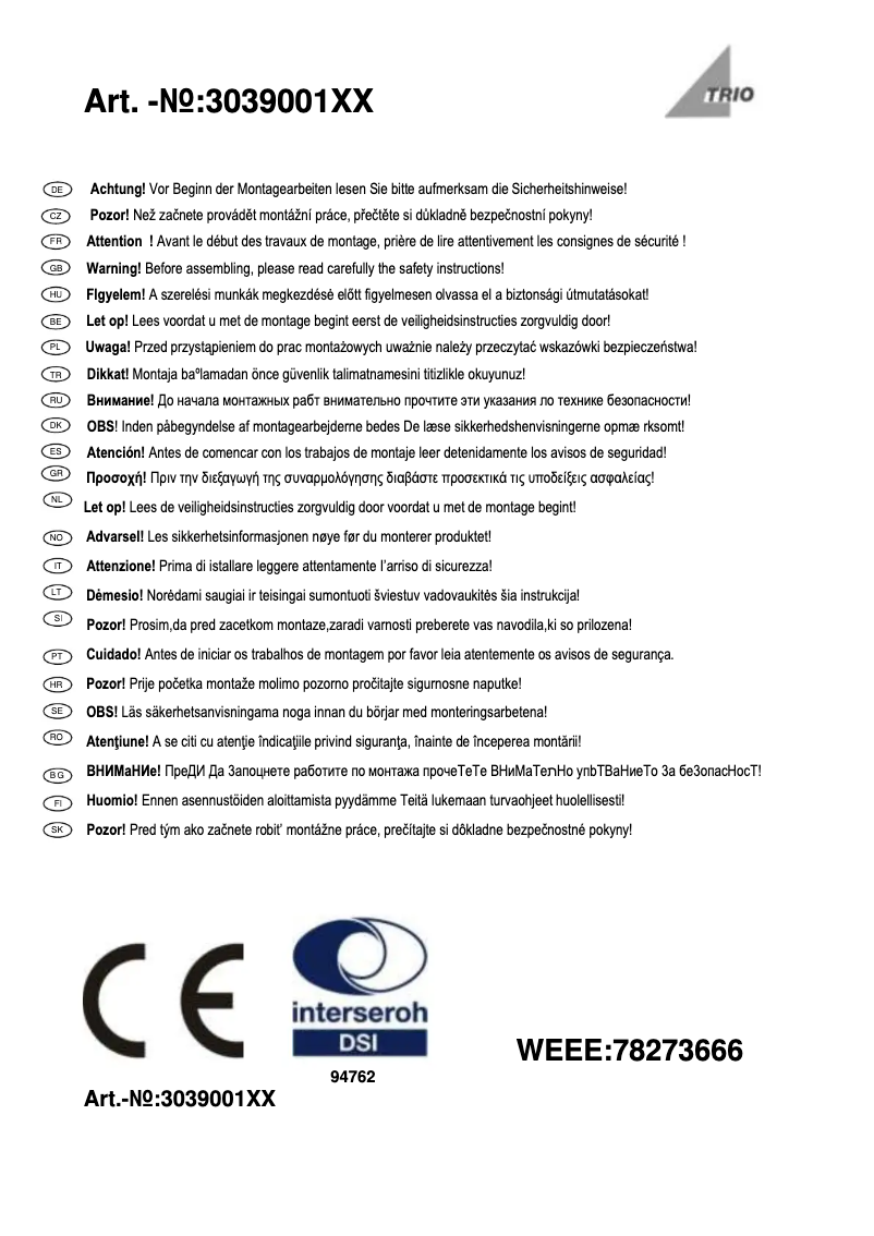 Page 1 de la notice Manuel utilisateur Trio Lighting Lacan