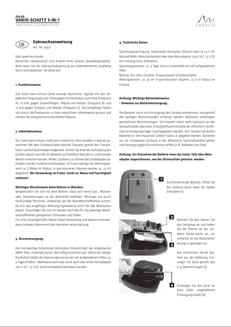 Page 1 de la notice Manuel utilisateur Gardigo 91951