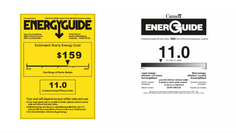 Page 1 de la notice Label énergétique Friedrich CEW18B33A