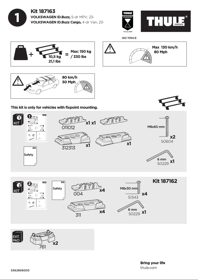Page 1 of the manual User Manual Thule Kit 187163