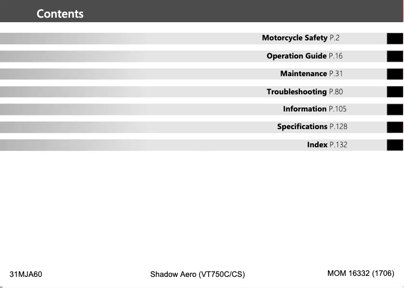Page 1 of the manual User Manual Honda Shadow Aero 750 (2018)