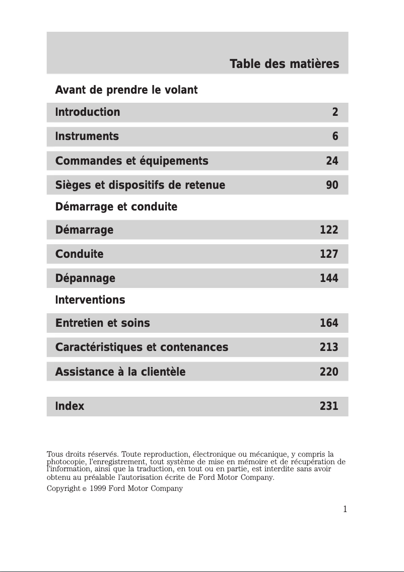 Page 1 de la notice Manuel utilisateur Lincoln Town Car (2000)