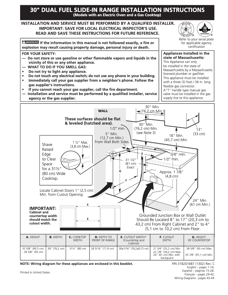 Page 1 de la notice Guide d'installation Electrolux EW30DS65GB