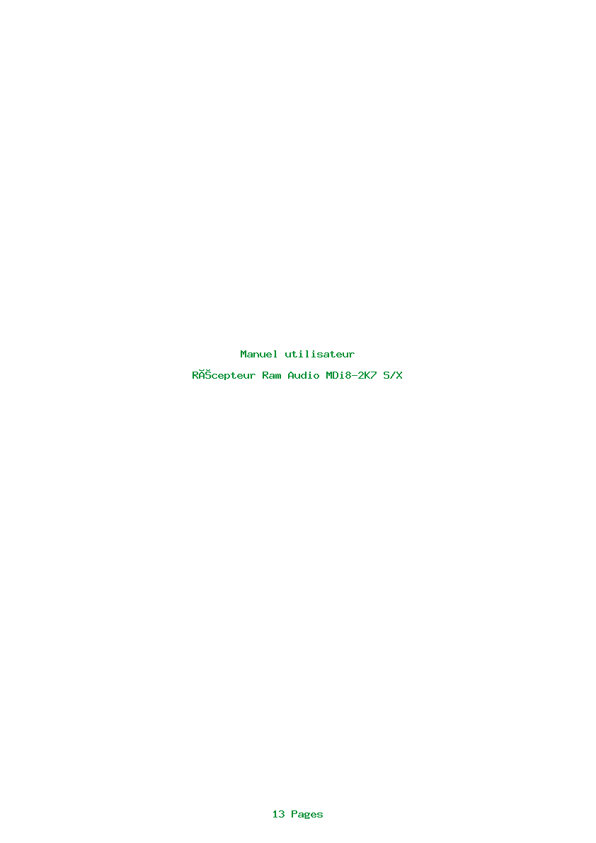 Page 1 de la notice Manuel utilisateur Ram Audio MDi8-2K7 S/X