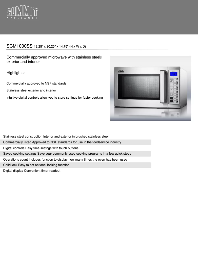 Página 1 del manual Ficha técnica Summit SCM1000SS