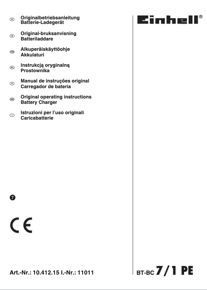 Page 1 de la notice Mode d'emploi Einhell BT-BC 7/1 PE