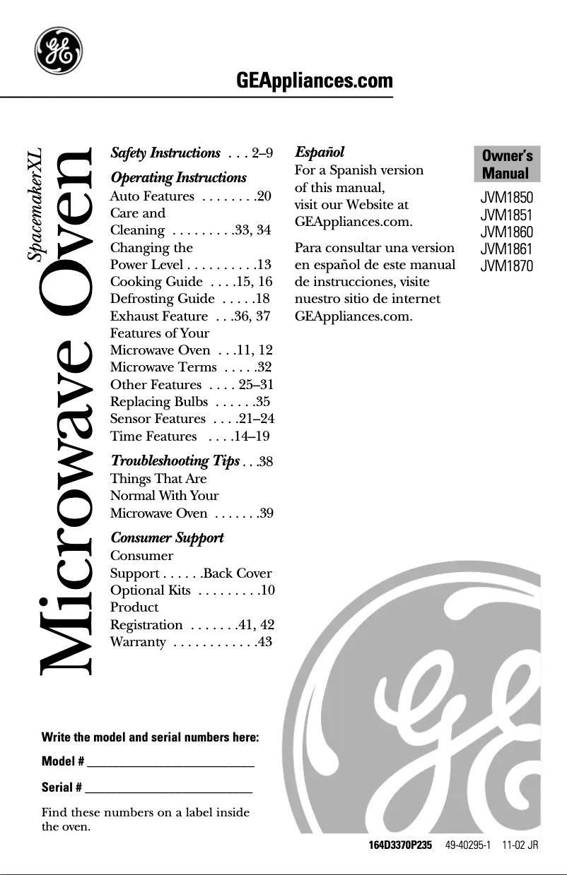 Página 1 del manual Manual de uso y mantenimiento GE JVM1851WD