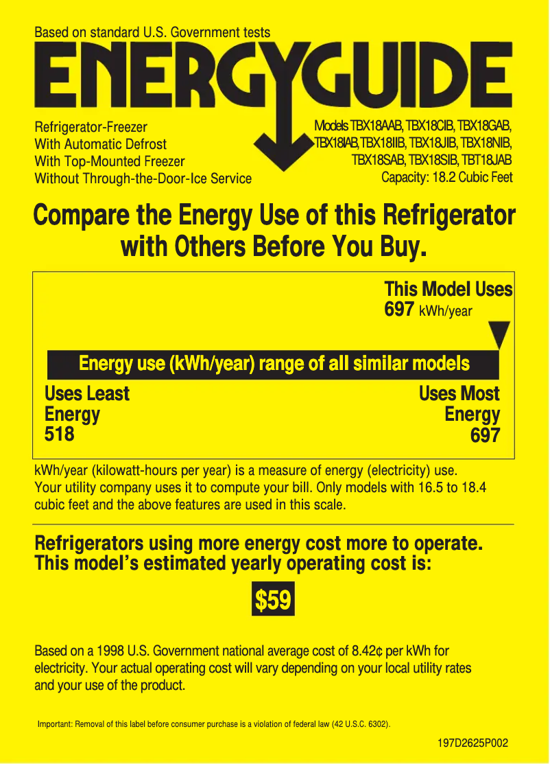 Página 1 del manual Etiqueta energética GE TBX18JIBBB