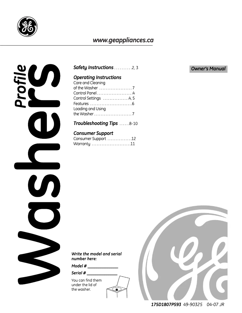 Page n°1 - Manuel utilisateur GE WPRE8320HWT