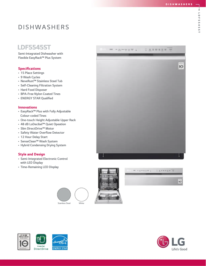 Page 1 of the manual Technical Sheet LG LDF5545WW
