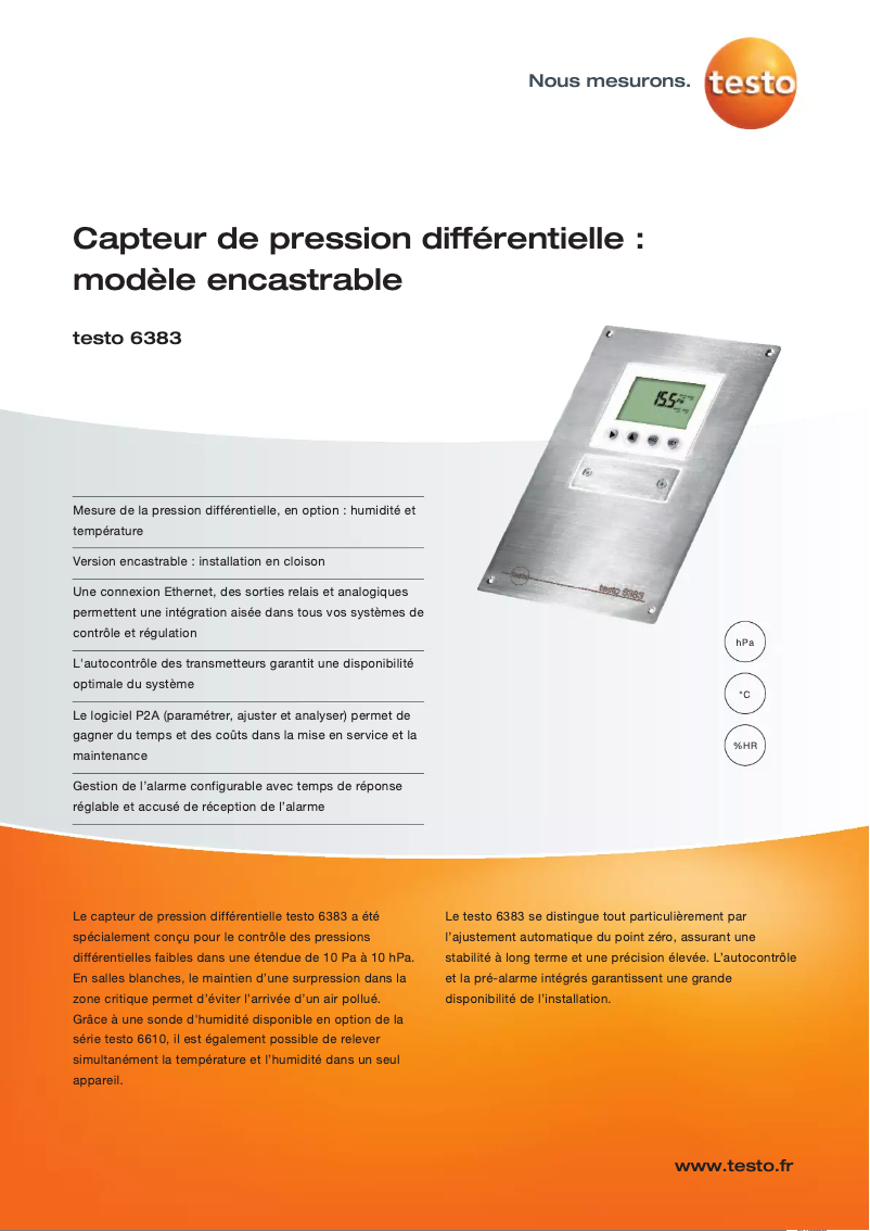 Page 1 de la notice Manuel utilisateur Testo 6383