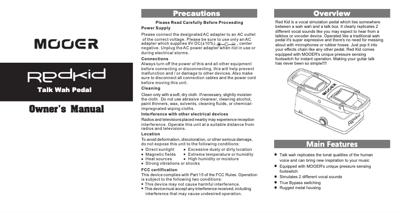 Page 1 de la notice Manuel utilisateur Mooer RedKid