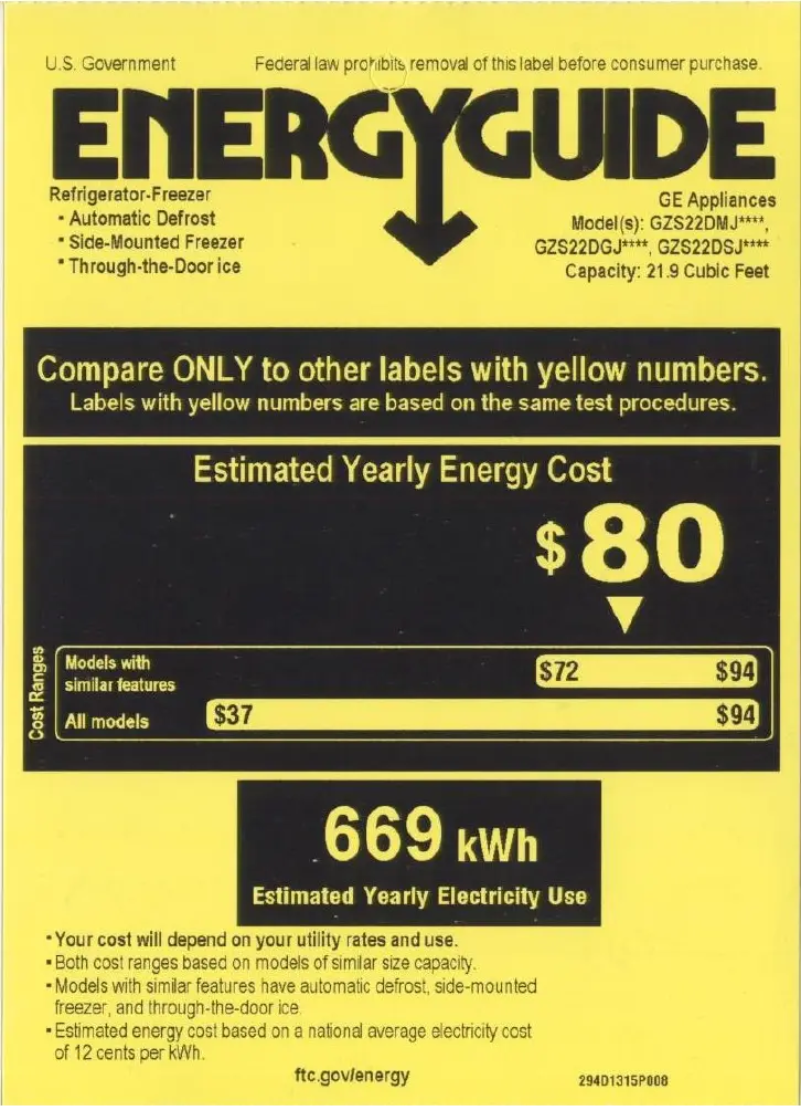 Page n°1 - Label énergétique GE GSHS6LGZSS