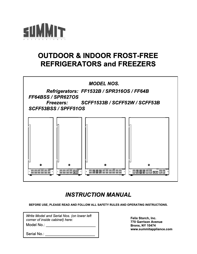 Page 1 de la notice Manuel utilisateur Summit SPFF51OSSSTB