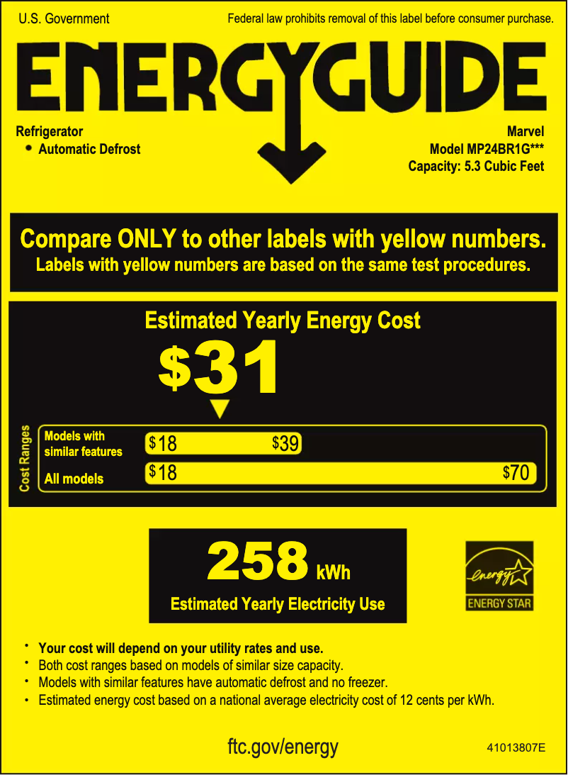 Page 1 de la notice Label énergétique Marvel MP24BRG4RS