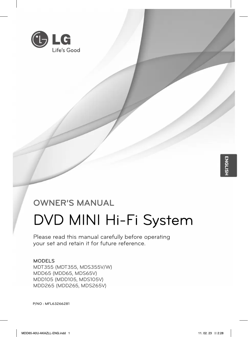 Page 1 de la notice Manuel utilisateur LG MDD65