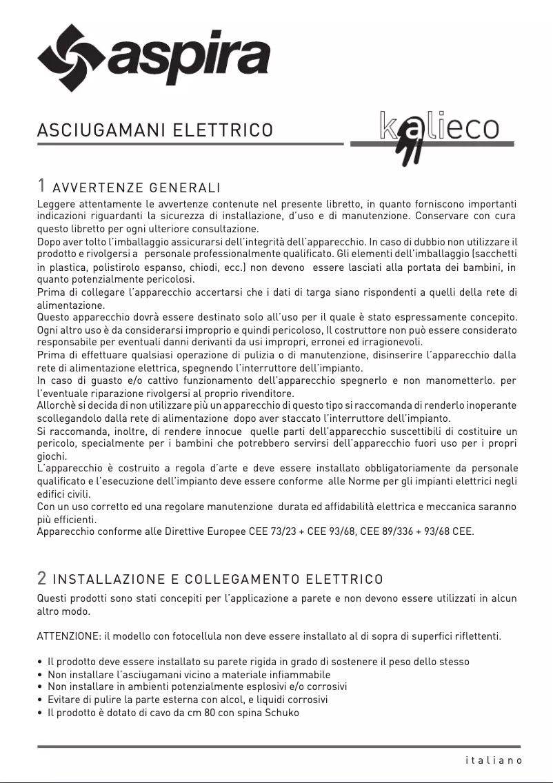 Page 1 de la notice Manuel utilisateur Fantini Cosmi KALIECO