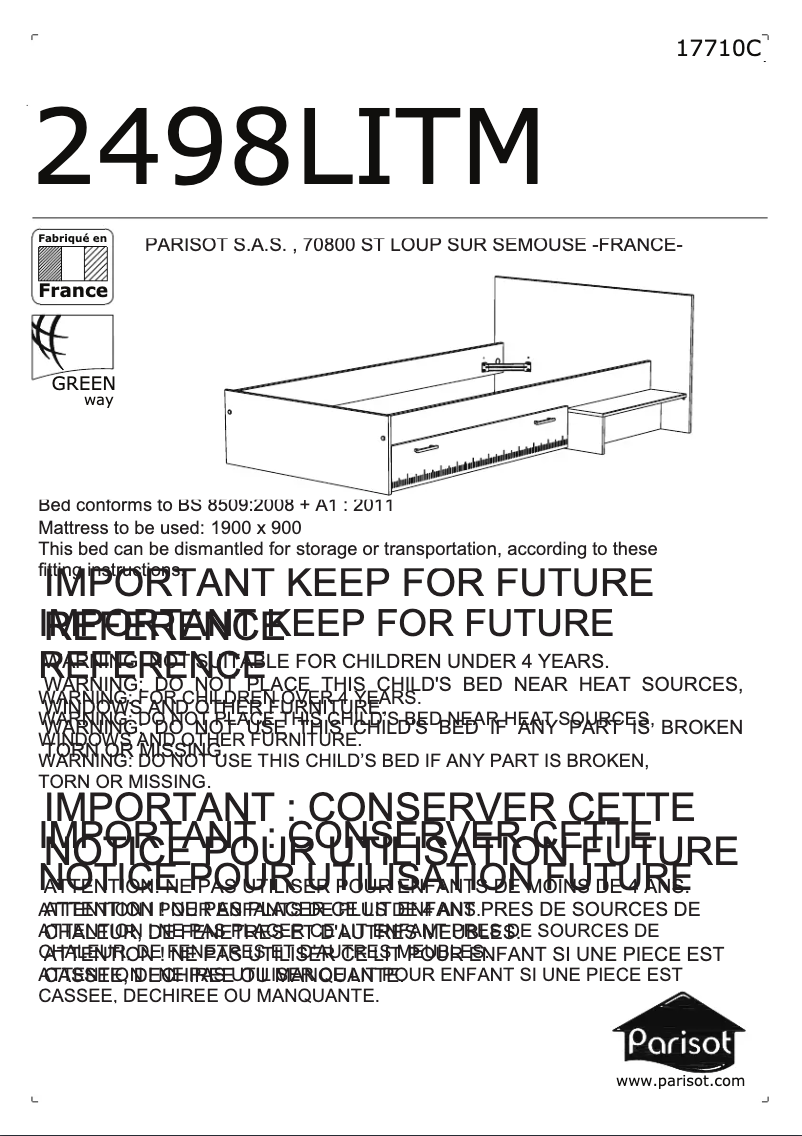 Page 1 de la notice Manuel utilisateur Parisot Charly 2498LITM