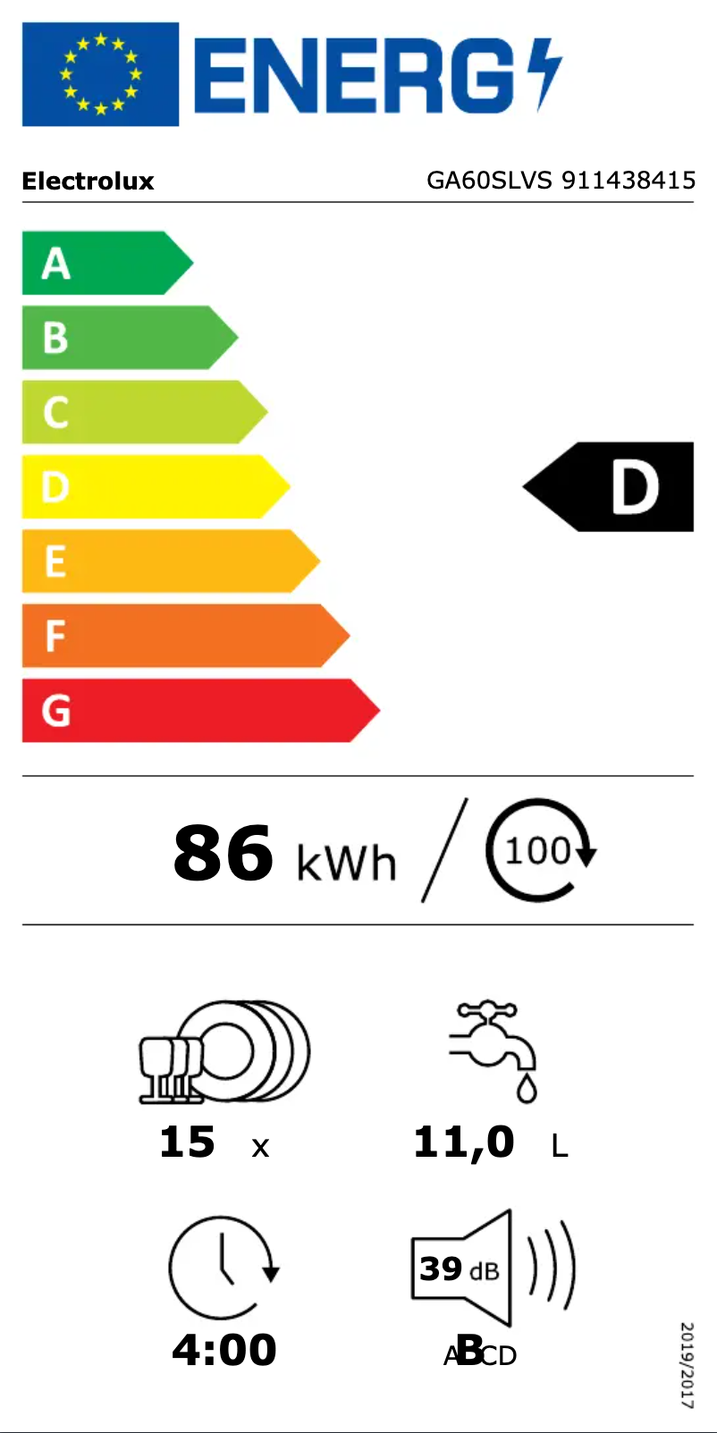 Página 1 del manual Etiqueta energética Electrolux GA60SLVS