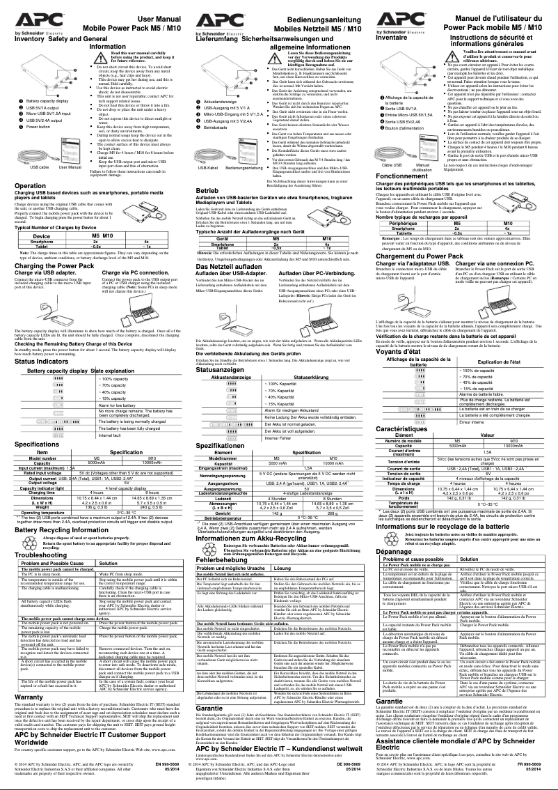 Page 1 de la notice Manuel utilisateur APC Power Pack M10