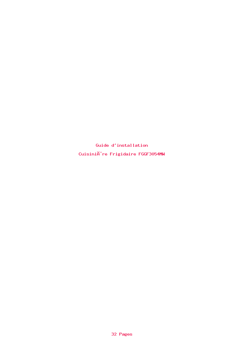 Page 1 de la notice Guide d'installation Frigidaire FGGF3054MW
