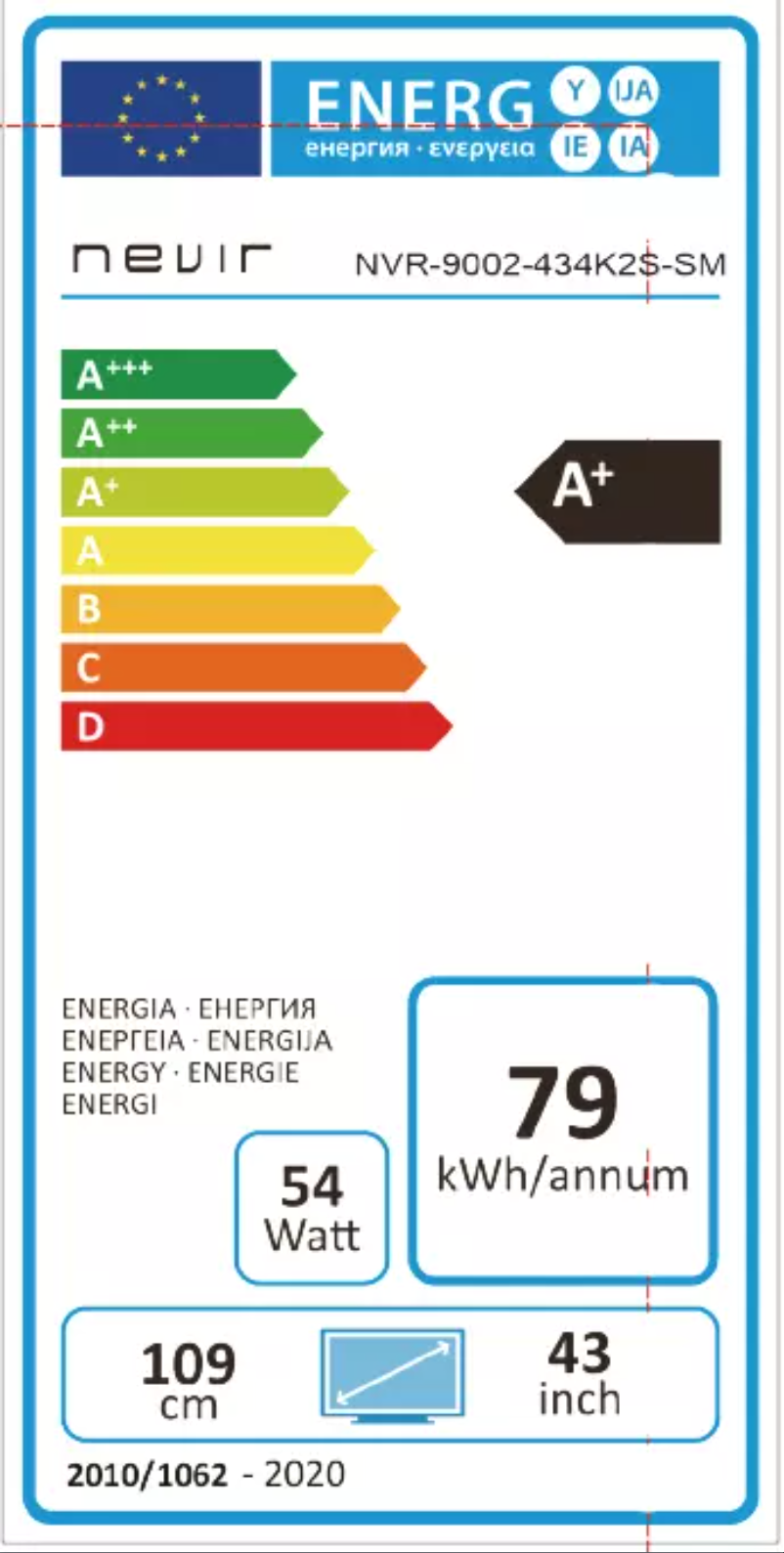 Page 1 de la notice Label énergétique Nevir NVR-9002-434K2S-SM
