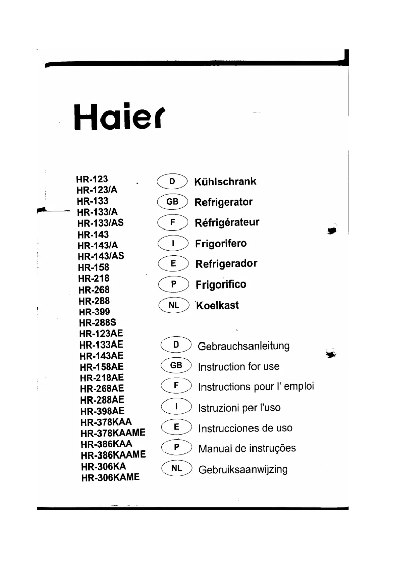 Page 1 de la notice Manuel utilisateur Haier HR-288S