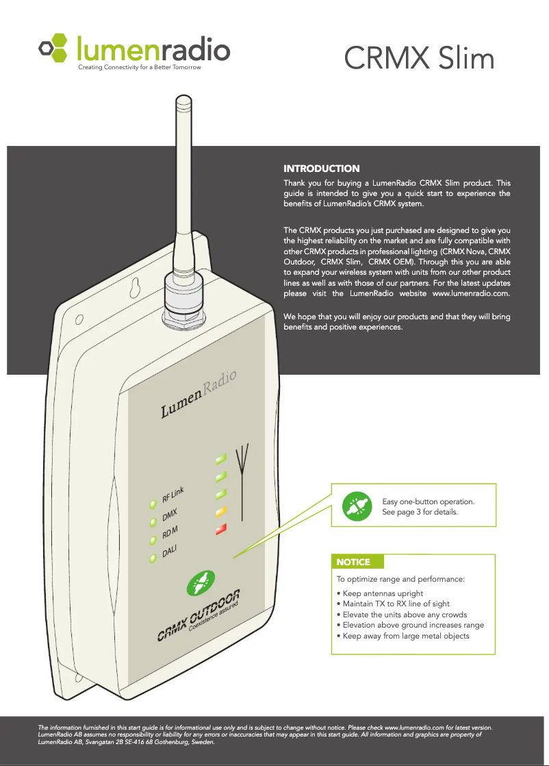 Page 1 de la notice Manuel utilisateur LumenRadio CRMX Slim RX RDM