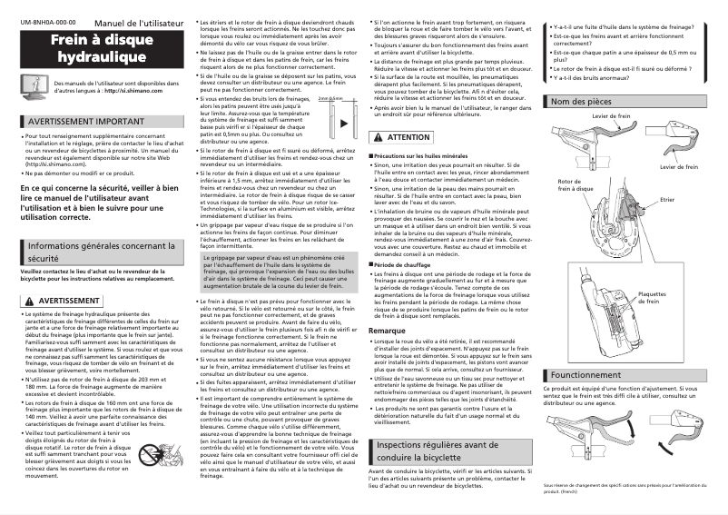Page 1 de la notice Manuel utilisateur Shimano BL-U5000-L