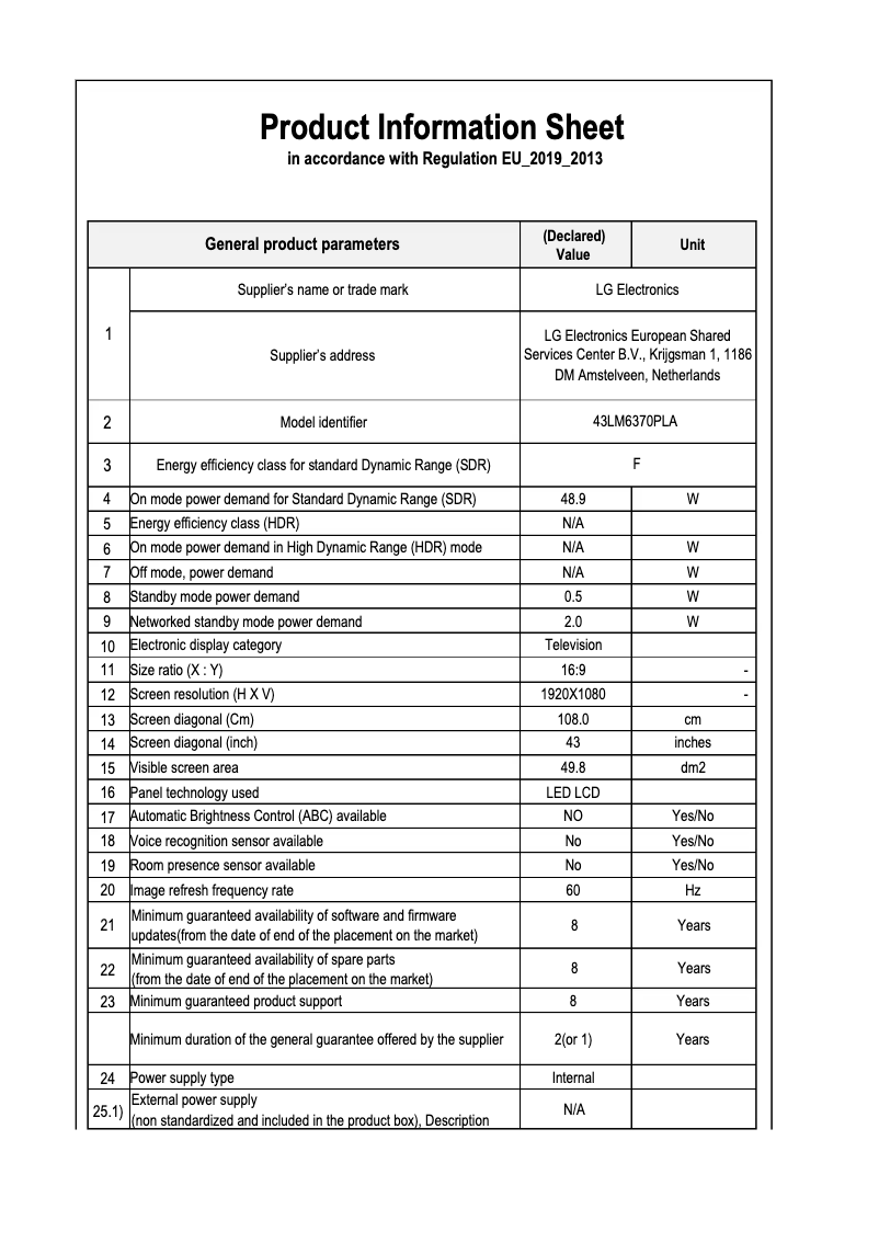 Page 1 de la notice Manuel utilisateur LG 43LM6370LA