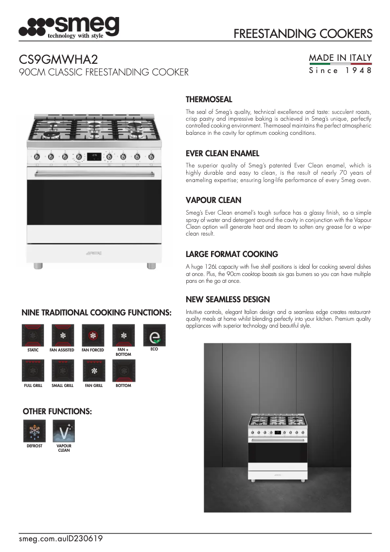 Page 1 de la notice Fiche technique Smeg CS9GMWHA2