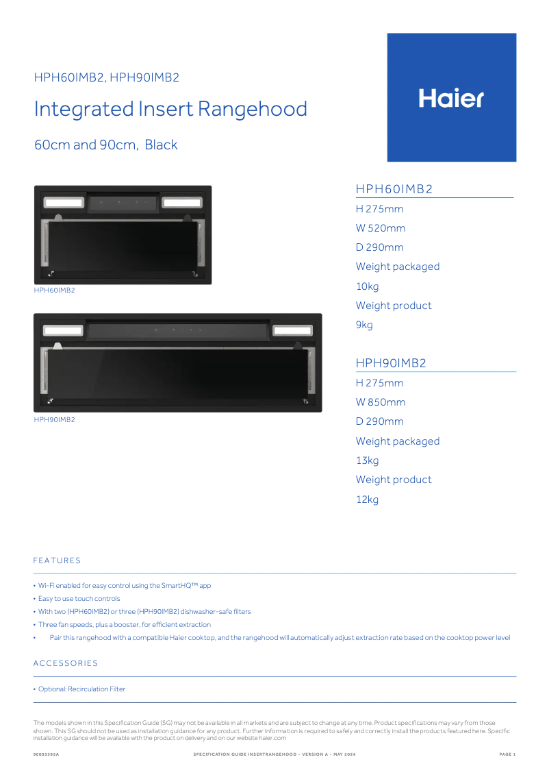 Página 1 del manual Ficha técnica Haier HPH90IMB2