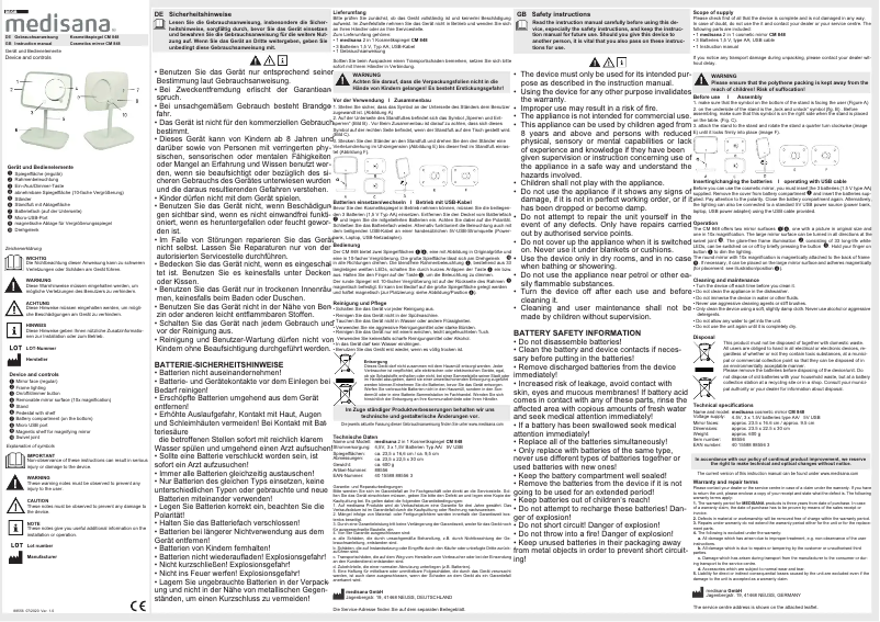 Page 1 de la notice Manuel utilisateur Medisana CM 848