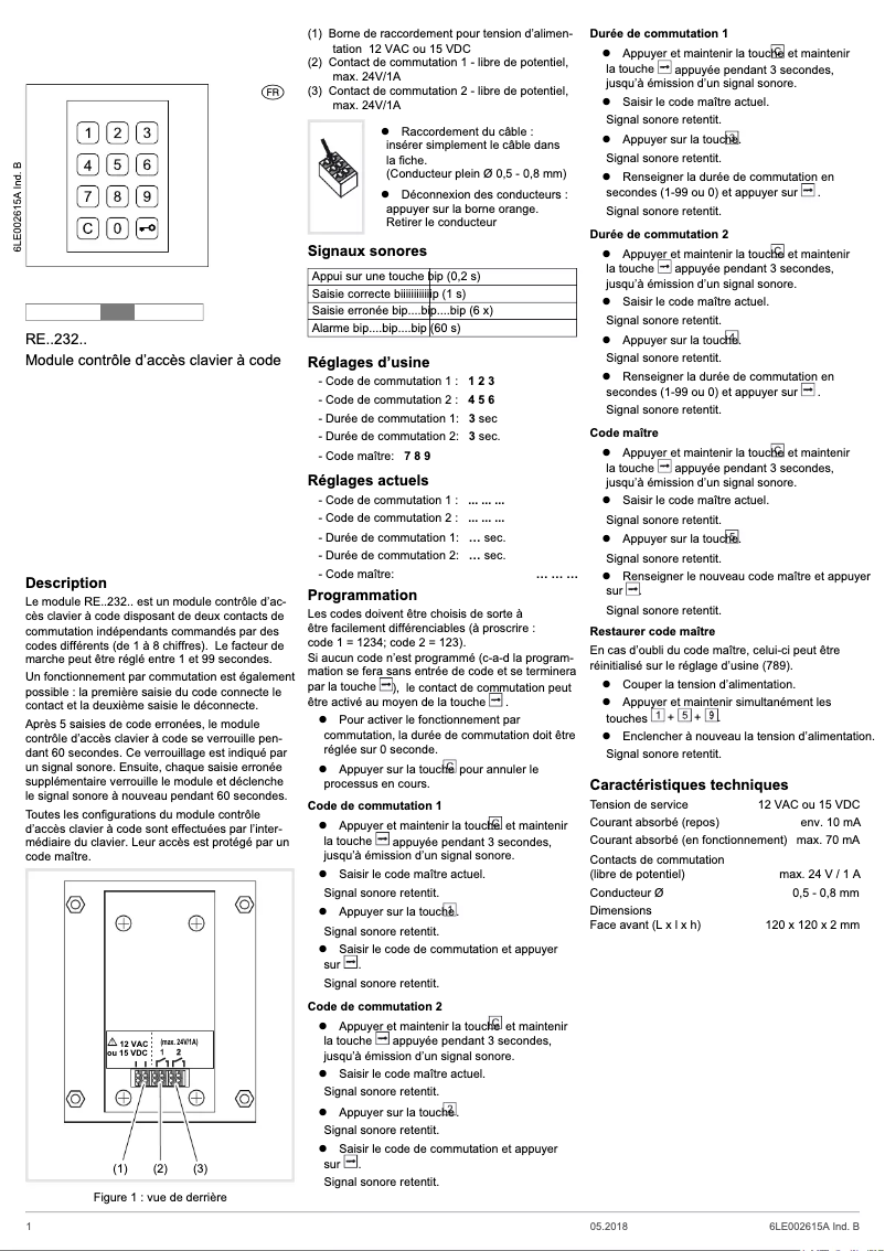 Page 1 de la notice Instructions / montage Hager REN232X