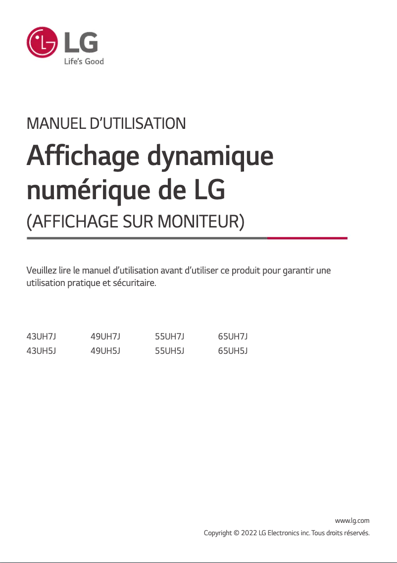 Page 1 de la notice Manuel utilisateur LG 43UH7J
