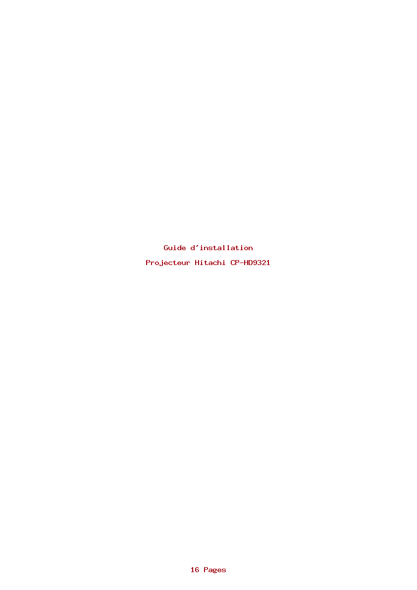 Page 1 de la notice Guide d'installation Hitachi CP-HD9321