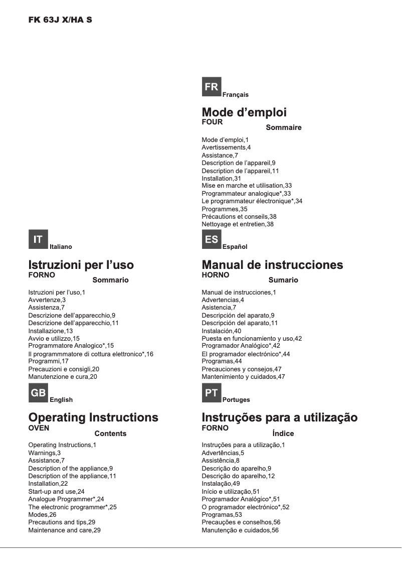 Página 1 del manual Manual de usuario Hotpoint Ariston FK 63J X