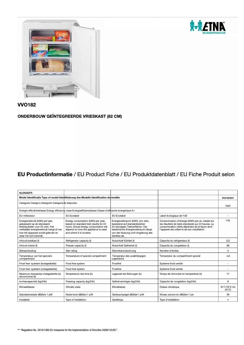 Page 1 de la notice Fiche technique Etna VVO182