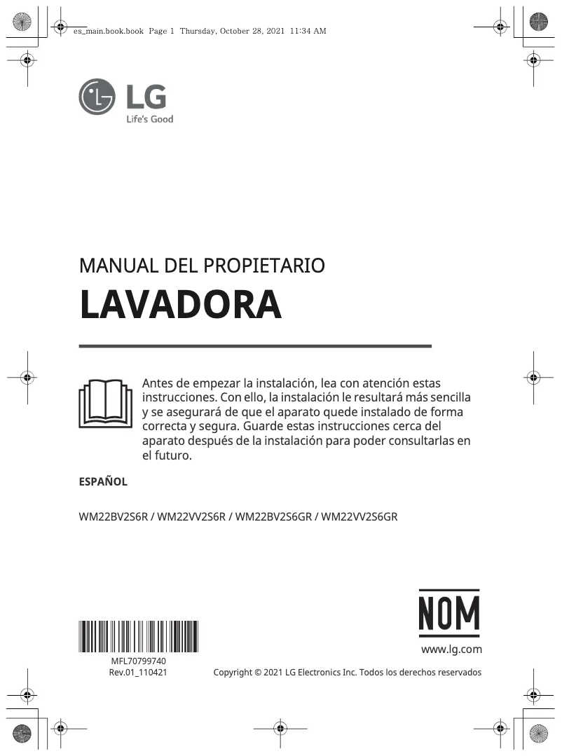 Page 1 of the manual User Manual LG WM22BV2S6GR