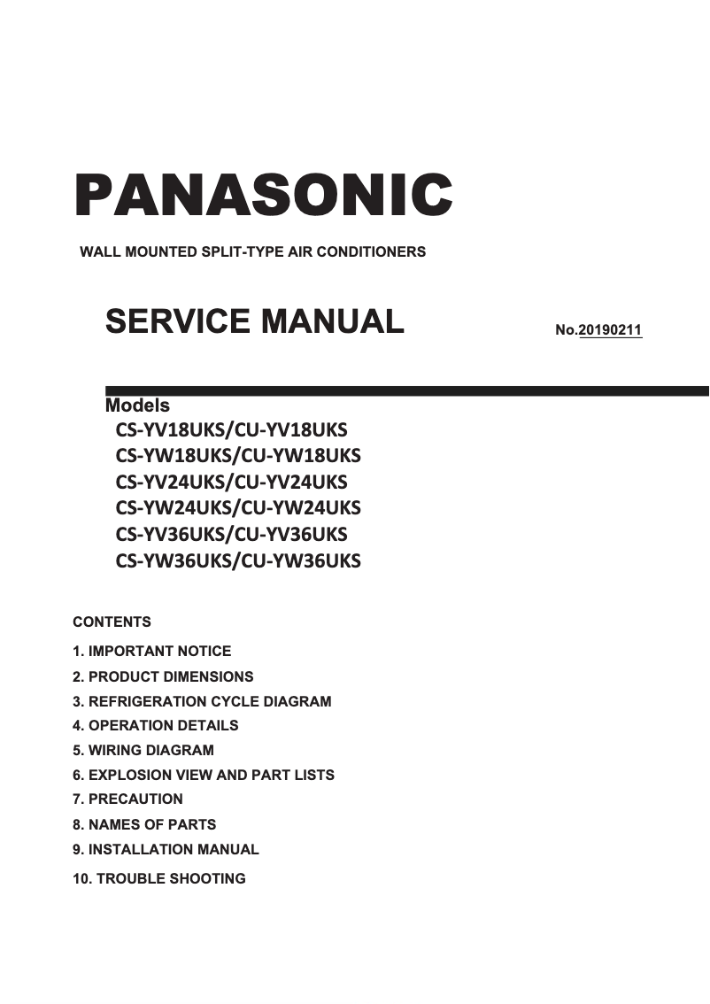Page 1 de la notice Manuel utilisateur Panasonic CS-YV30WKS