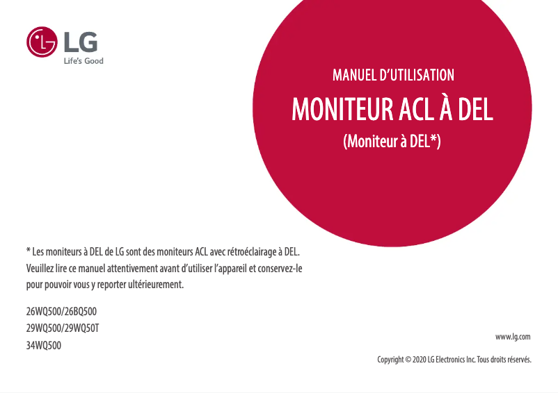 Page 1 de la notice Manuel utilisateur LG 29WQ50T