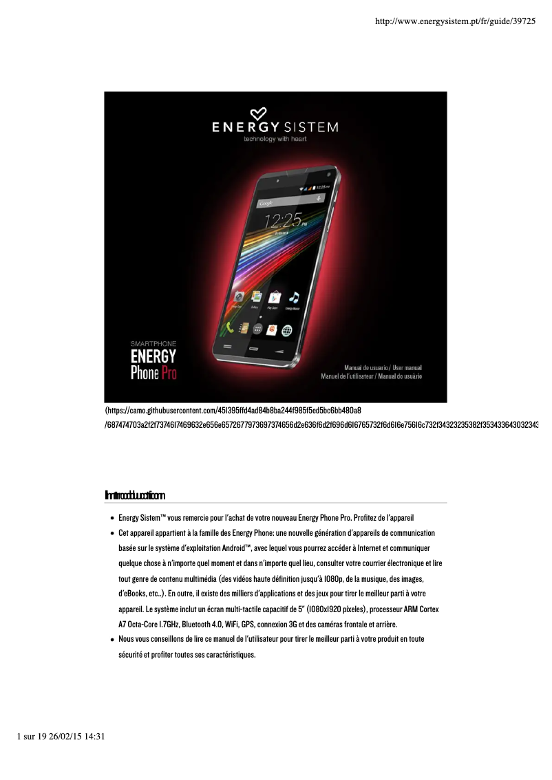Page 1 of the manual User Manual Energy Sistem Energy Phone Pro HD