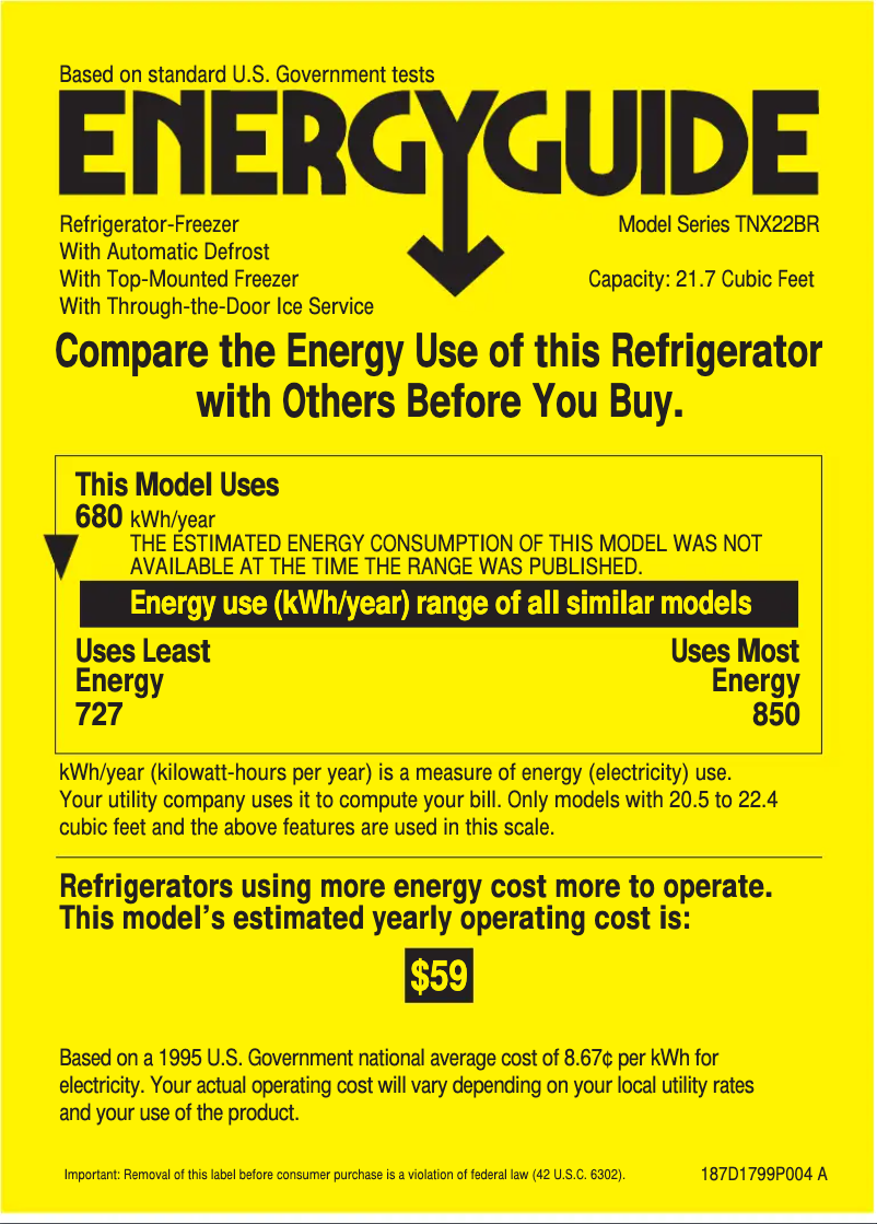 Page 1 de la notice Label énergétique GE Profile Performance TNX22BRCRWW