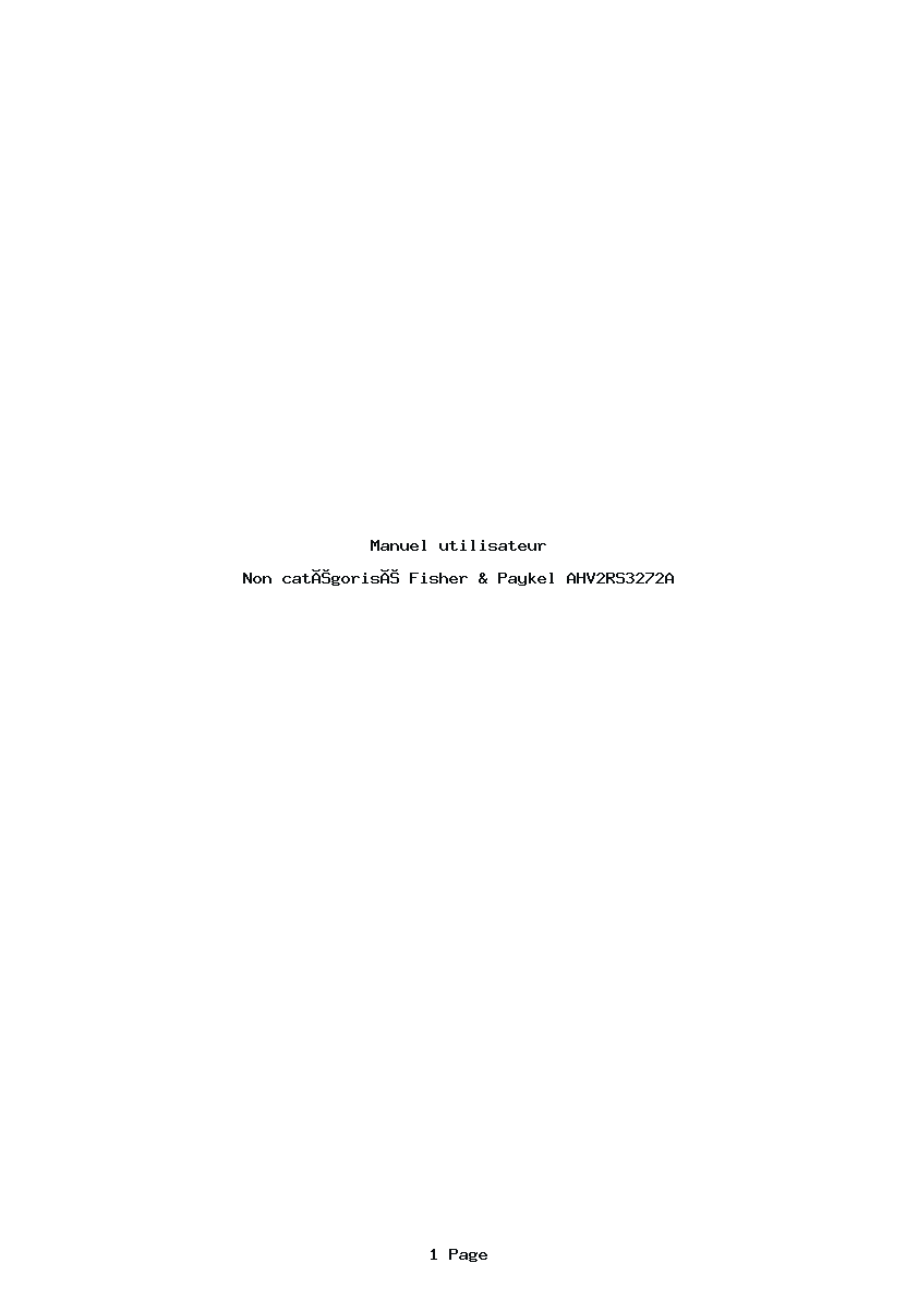Page 1 de la notice Manuel utilisateur Fisher & Paykel AHV2RS3272A