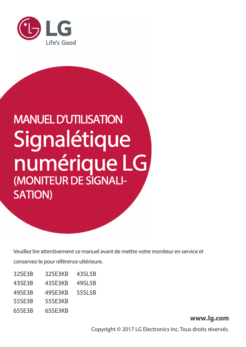 Page 1 de la notice Manuel utilisateur LG 43SE3KB