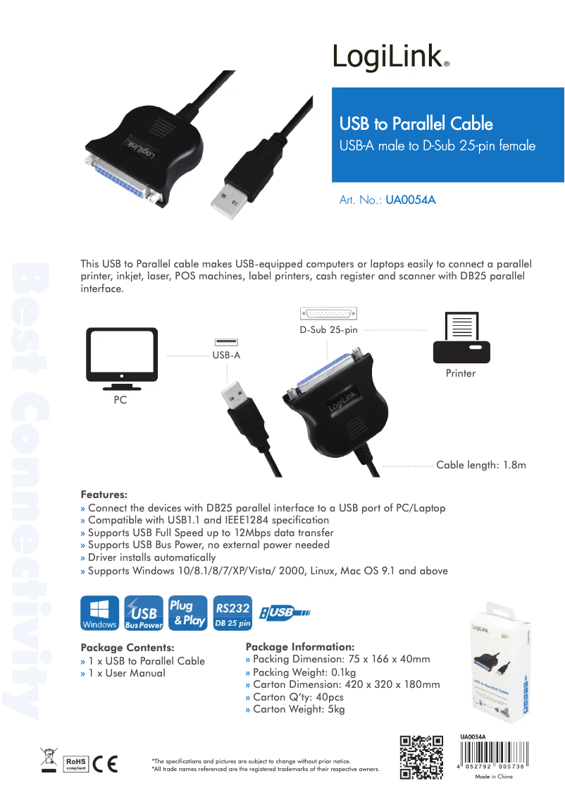 Page 1 de la notice Manuel utilisateur LogiLink UA0054
