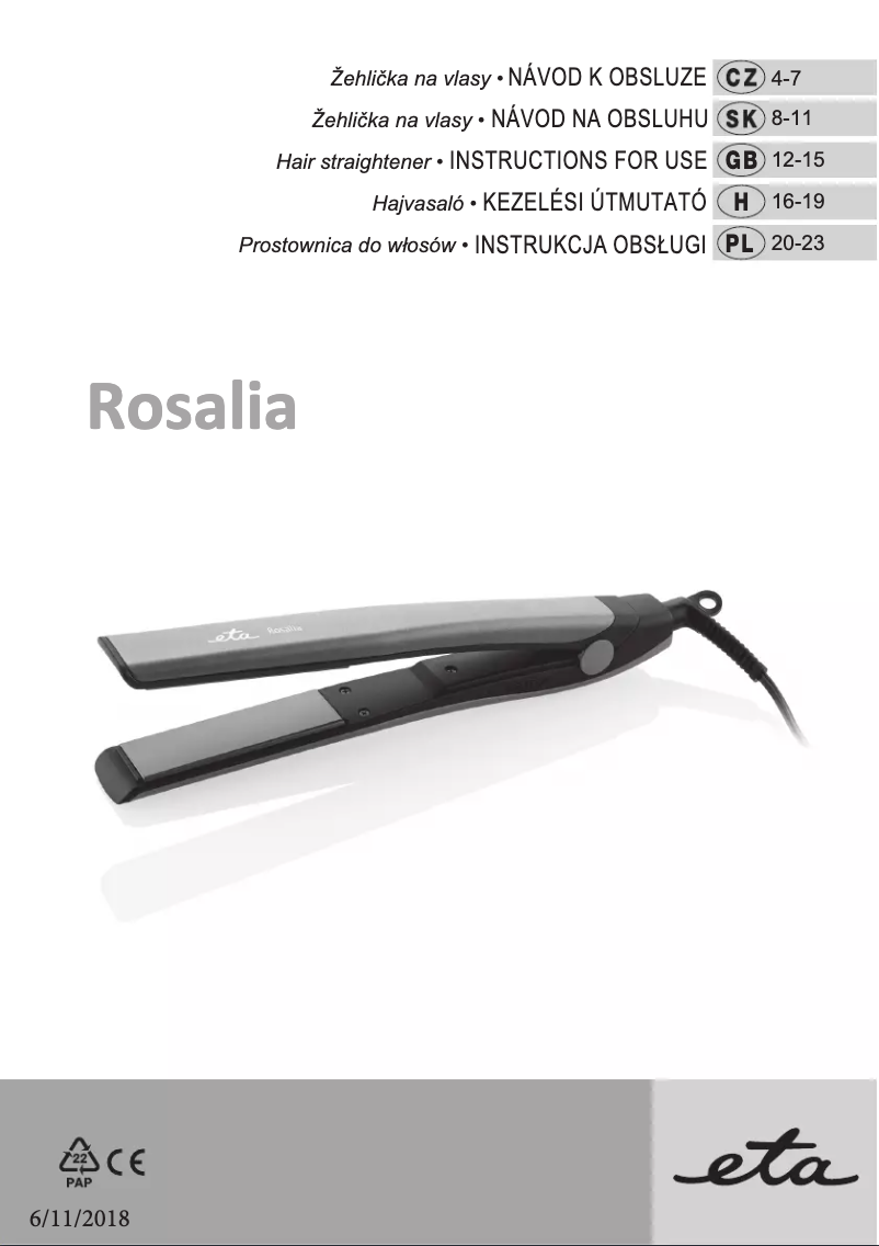 Page 1 of the manual User Manual Eta Rosalia 2337 90000