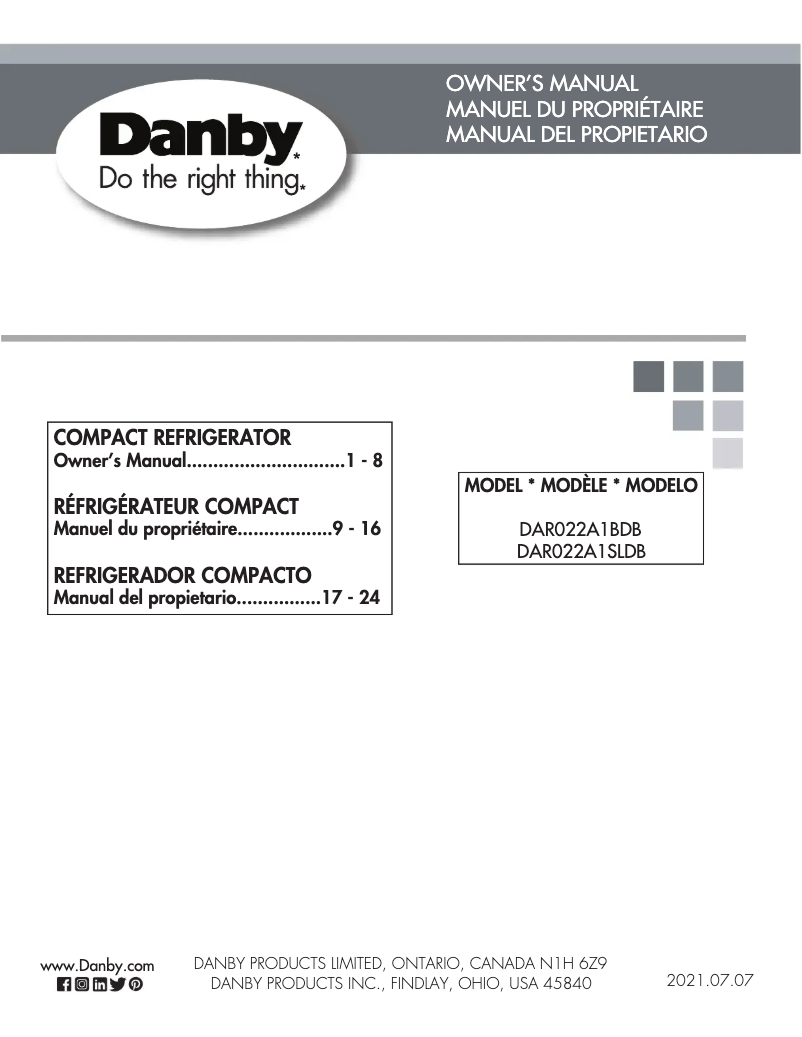 Page 1 de la notice Manuel utilisateur Danby DAR022A1BDB