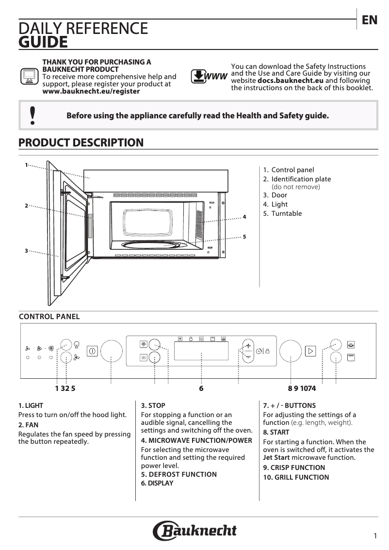 Página 1 del manual Manual de usuario Bauknecht MHCK5 2438 PT
